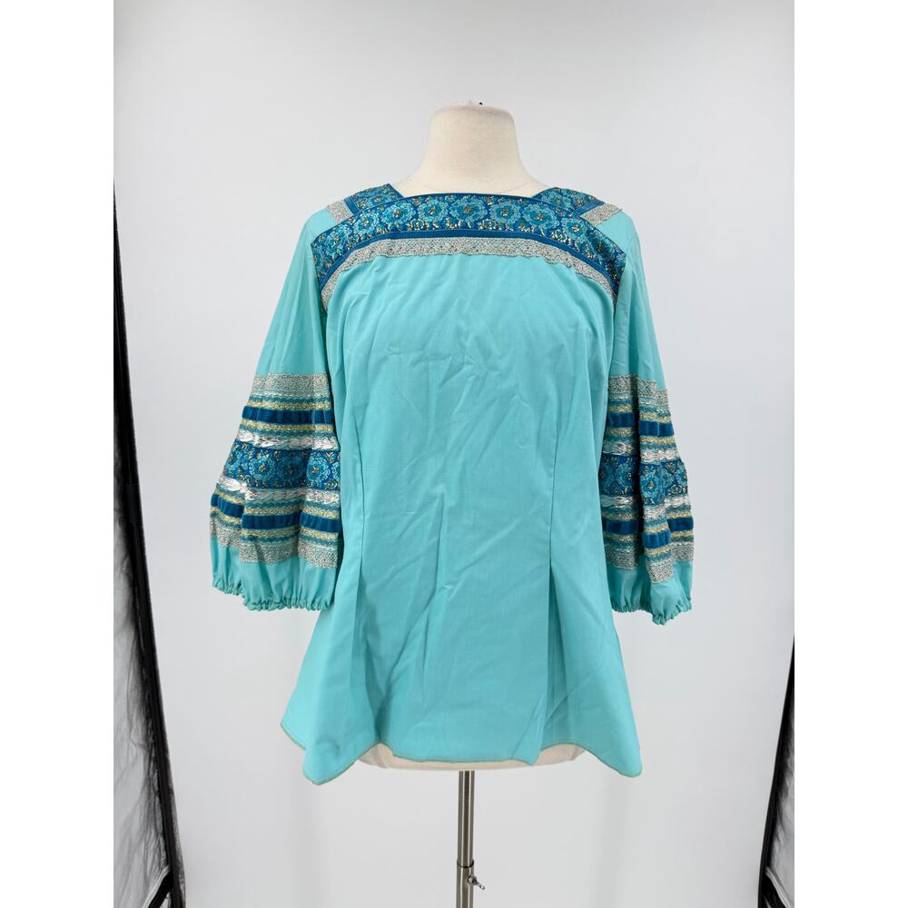 Vintage 70s Desert Flower Turquoise Western Top Circle Skirt Festival Prairie - Picture 7 of 16
